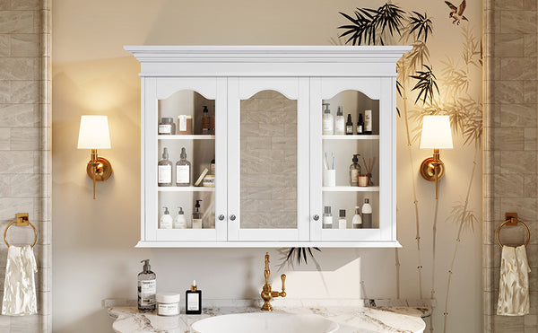 English Elm 40" Medicine Cabinet with Mirror, 6 Adjustable Shelves, Wall-Mounted Bathroom Organizer, White Modern Design N710P264317K
