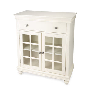 Butler Specialty Brouno Elegant Rectangular Wood Accent Storage Chest With Glass Doors And Drawer For Stylish Decor White Mango Solids,Mdf,Plywood, Clear Glass (Non Tempered) 5499304-butler