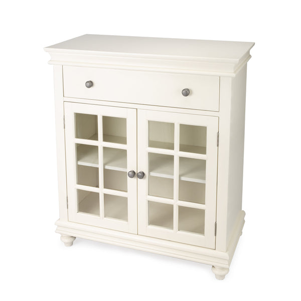 Butler Specialty Brouno Elegant Rectangular Wood Accent Storage Chest With Glass Doors And Drawer For Stylish Decor White Mango Solids,Mdf,Plywood, Clear Glass (Non Tempered) 5499304-butler
