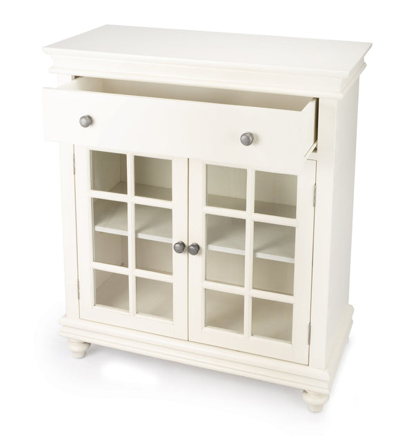 Butler Specialty Brouno Elegant Rectangular Wood Accent Storage Chest With Glass Doors And Drawer For Stylish Decor White Mango Solids,Mdf,Plywood, Clear Glass (Non Tempered) 5499304-butler