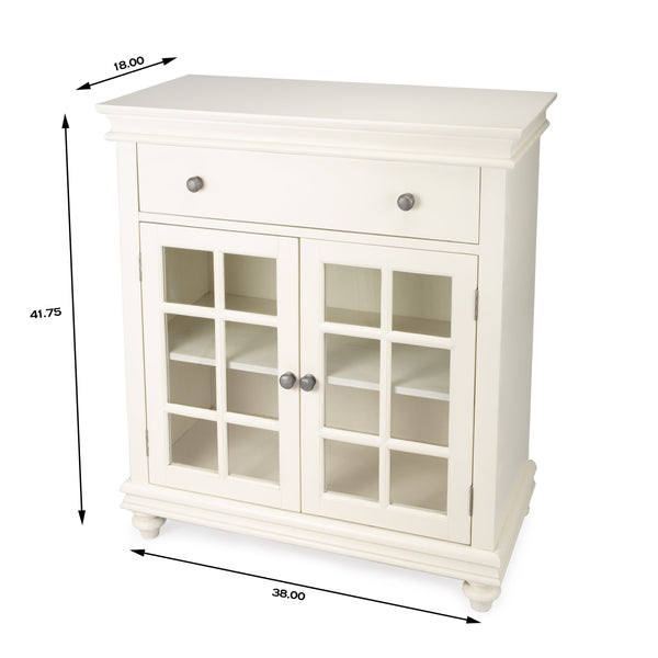 Butler Specialty Brouno Elegant Rectangular Wood Accent Storage Chest With Glass Doors And Drawer For Stylish Decor White Mango Solids,Mdf,Plywood, Clear Glass (Non Tempered) 5499304-butler