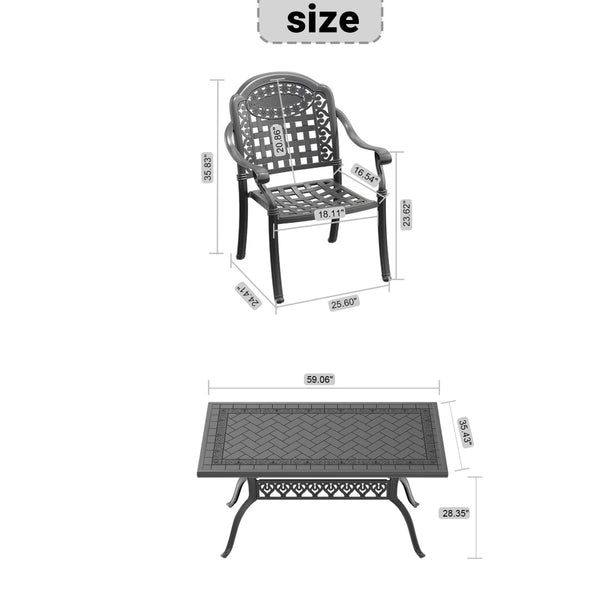 English Elm 7-piece Cast Aluminum Outdoor Dining Set with Ornate Relief Patterned Chairs and Table W1710S00640