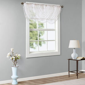 JLA Home Madison Park - Diamond Sheer Valance with Embroidered Diamond Motif, Tassel Trim, Waterfall Drape for Soft Light White MP41-4933