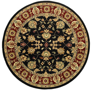 Homeroots 6' Black And Red Round Floral Area Rug  Polyester 549974