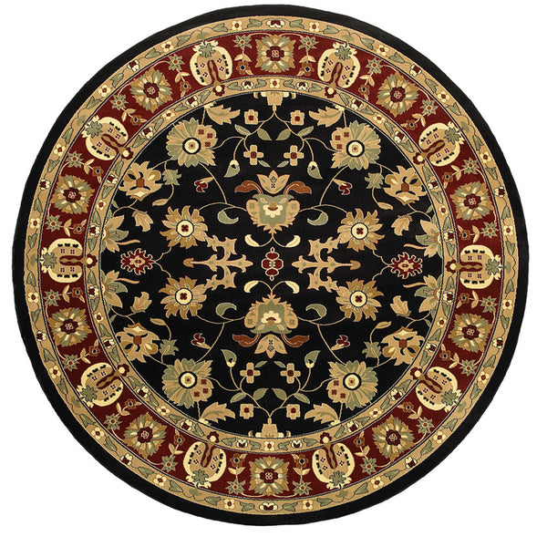Homeroots 6' Black And Red Round Floral Area Rug  Polyester 549974