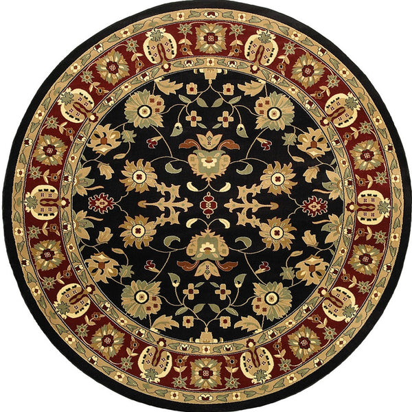 Homeroots 6' Black And Red Round Floral Area Rug  Polyester 549974