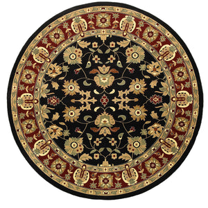 Homeroots 6' Black And Red Round Floral Area Rug  Polyester 549974