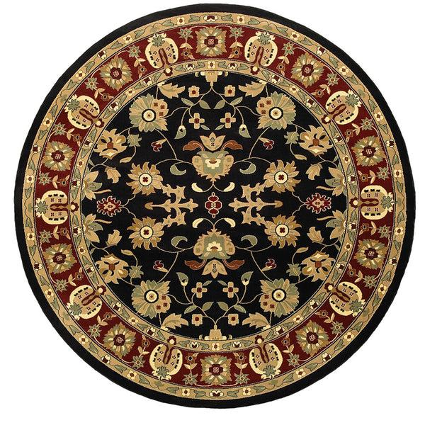 Homeroots 6' Black And Red Round Floral Area Rug  Polyester 549974