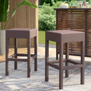 English Elm Outdoor Woven Polyethylene Rattan Backless Barstools Set of 2 for Patio and Poolside 54774.00