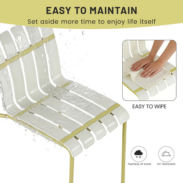 English Elm Summer Outdoor Dining Set Stackable Pp Chairs Round Table Uv Resistant Patio Cream White,Grain Yellow,White W3450S00025