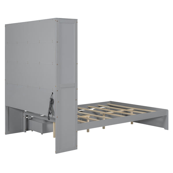 English Elm Full Size Wooden Platform Bed With Usb Charging, Flip-Up Storage Headboard & Under-Bed Drawers N820S00045E