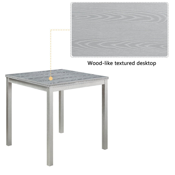 English Elm Wooden Counter Height Square Dining Table Glam Crystal Edge Detail Seats Four Silver Grey W1998128389