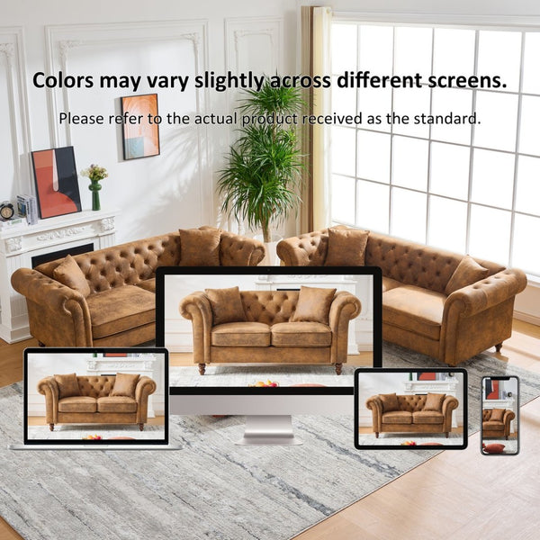 English Elm 63"chesterfield Leathaire Tech Fabric Loveseat Tufted Two Seat Sofa for Modern Living W3373S00058
