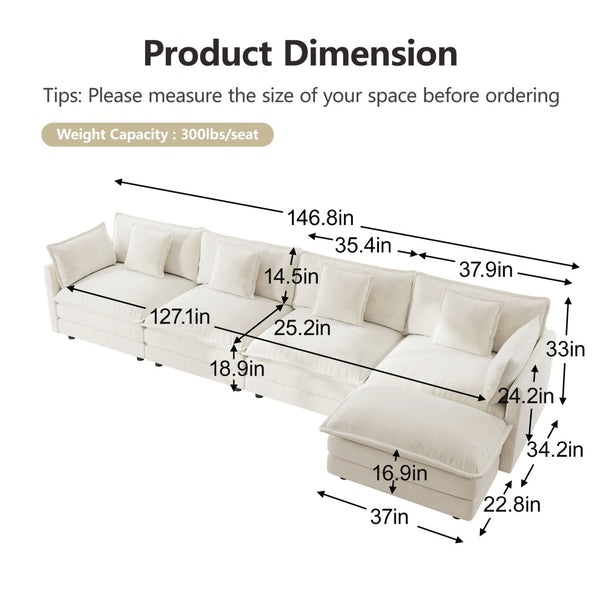 English Elm Modular U Shaped Sectional Sofa with Ottoman Chenille Upholstered 4 Seat Living Room W714S00563