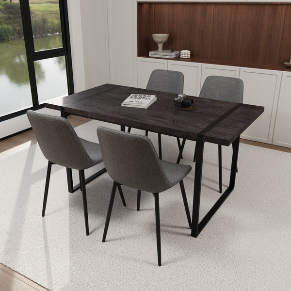 English Elm 59" Stylish Black Mdf Dining Table With 4 Suede Chairs - Modern Industrial 4-Piece Set For Comfort W2189S00153