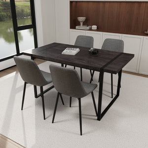 English Elm 59" Industrial Dining Set with Suede Chairs Matte Metal Base Mdf Table Seats Four Black+ Gray W2189S00817