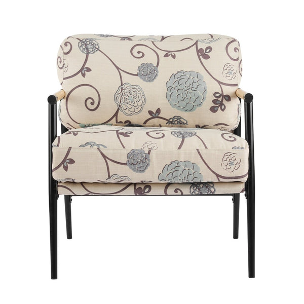 English Elm 27.56" Minimalist Accent Chair Padded Cushions Black Metal Wood Armrest Seating N767P215306W