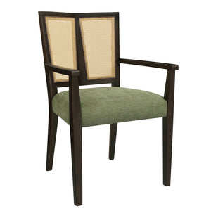 English Elm Christopher Knight Home® - ARM Mid-Century Dining Chair with Rattan Back & Upholstered Foam Seat, Solid Rubberwood Frame Dark Brown,Green N771P254005L