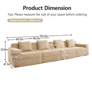 English Elm Modular 4-Seat Cloud Sofa - Plush Corduroy Sectional Couch With Removable Pillows For Relaxed Living W3041S00320