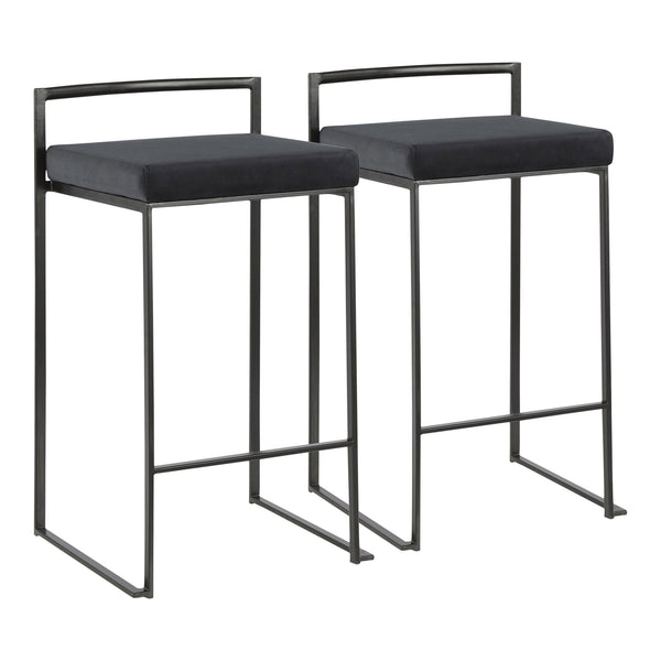 English Elm Fuji Stackable Counter Stools Set Of 2 - Modern Black Velvet Cushions For Stylish Small Spaces B202P221922