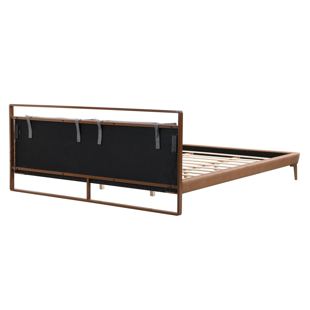 English Elm Christopher Knight Home® - Brown&Gray Leather King Bed With Adjustable Led Night Lights & Sturdy Support – Modern Elegance N758D536162D