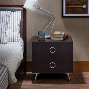 English Elm Elms Espresso Finish Accent Table with 2 Drawers, Silver Ring Pulls, Tapered Legs, Durable Synthetic Wood B2726P254142