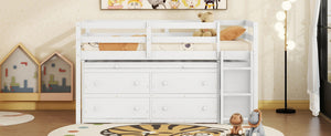 English Elm Twin Loft Bed Pinewood Frame Four Drawers Retractable Study Desk Kids Bedroom White LT000368AAK