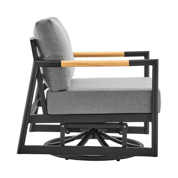 English Elm Crown Outdoor Swivel Glider Lounge Chair Teak Accents Rust Proof Aluminum Frame B2736P464898