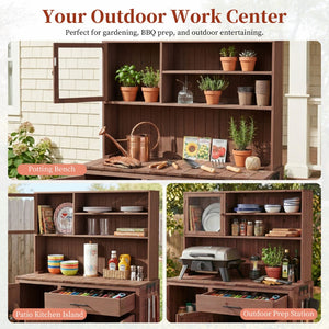 English Elm (with Hutch) Topamx Solid Fir Potting Bench Patio Workstation Spice Rack Drawer Brown N717P404330D