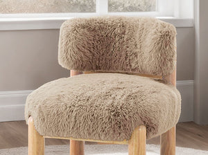English Elm Mushroom Alcoba Accent Chair Plush Fur Upholstery Curved Back Wooden Legs Cozy Modern Living Room B2741P391228