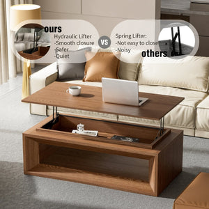 English Elm 43.3'' Wood Veneer Lift Top Coffee Table with Hidden Storage for Living Room Walnut W1435P453255