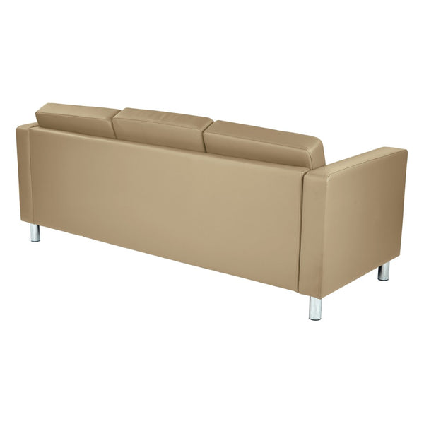 OSP Home Furnishings Pacific Faux Leather Contemporary Sofa with Chrome Legs for Modern Living Spaces Buff PAC53-R104