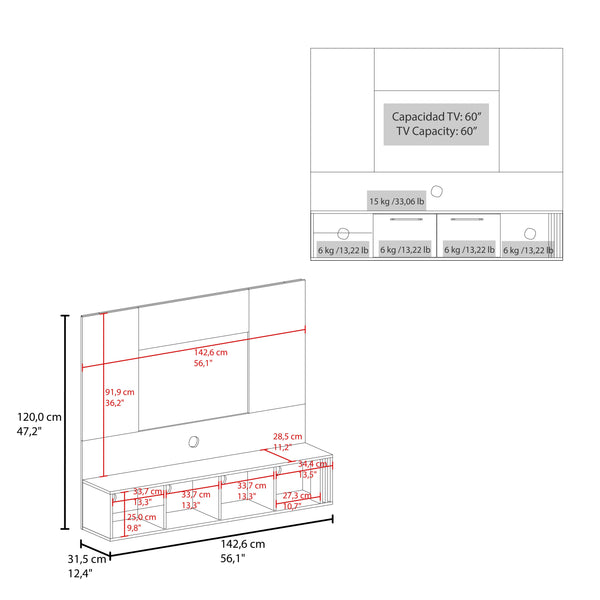 English Elm Louisburg Entertainment Center with White & Macadamia Finish, Closed Cabinets, Open Shelves, Cable Management (97) B092P286124
