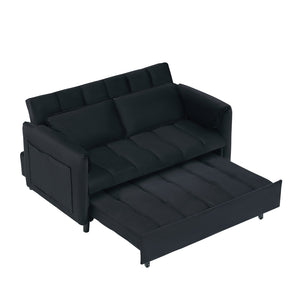 English Elm 52 Black Modern Velvet Sofa Bed 3-in-1 Convertible Loveseat with Pillows, Pockets, Metal Legs, 500lb Capacity W1658P266335