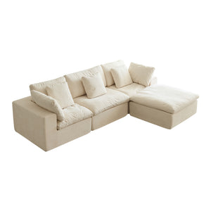 English Elm Cloud Modular Sectional Sofa - Oversized L-Shaped Deep Seat Couch with Sherpa Fabric & Ottoman Comfort Beige+White W3622S00004