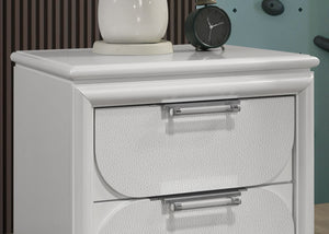 English Elm Contemporary Glam Nightstand with Acrylic Handles and Embossed Panels, Felt-Lined Drawer, Dovetailed Craftsmanship White 26 L x 20 W x 25 H B2741P353118