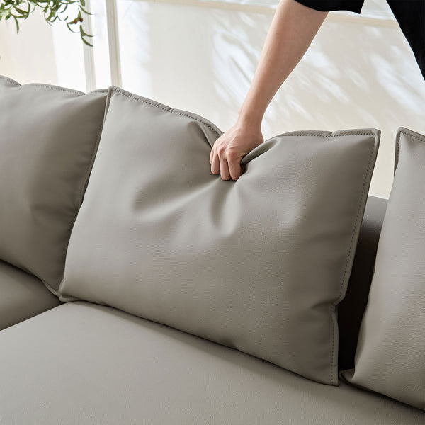 English Elm Modern 5-Seat Curved Sectional Sofa In Light Grey Eco-Leather - Stylish Comfort For Apartments & Offices W2582S00078