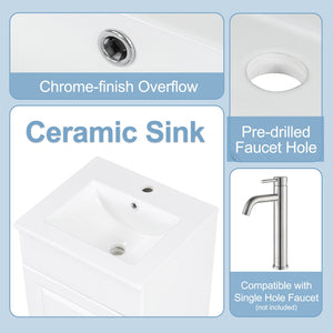 English Elm [video] Compact Sage Green Bathroom Vanity with Ceramic Sink Soft Close Cabinet White N759P237932K