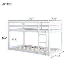 English Elm Solid Wooden Twin Over Twin Bunk Bed In White - Sturdy Rubberwood Frame With Reinforced Slats W504P191646-GIGA