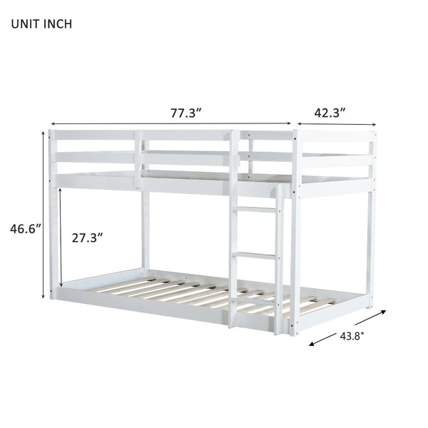 English Elm Solid Wooden Twin Over Twin Bunk Bed In White - Sturdy Rubberwood Frame With Reinforced Slats W504P191646-GIGA