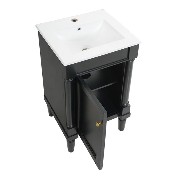 English Elm 18" French Style Vanity with Ceramic Sink Soft Close Door and Adjustable Shelf Black N710P415332B