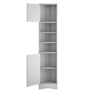English Elm Multi-Functional Corner Cabinet Tall Trapezoid Bathroom Storage with Adjustable Shelves, Doors, Anti-Dump Device Grey WF530911AAE