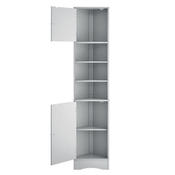 English Elm Multi-Functional Corner Cabinet Tall Trapezoid Bathroom Storage with Adjustable Shelves, Doors, Anti-Dump Device Grey WF530911AAE