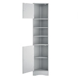 English Elm Multi-Functional Corner Cabinet Tall Bathroom Storage Cabinet With Two Doors and Adjustable Shelves, Open Shelf, Grey