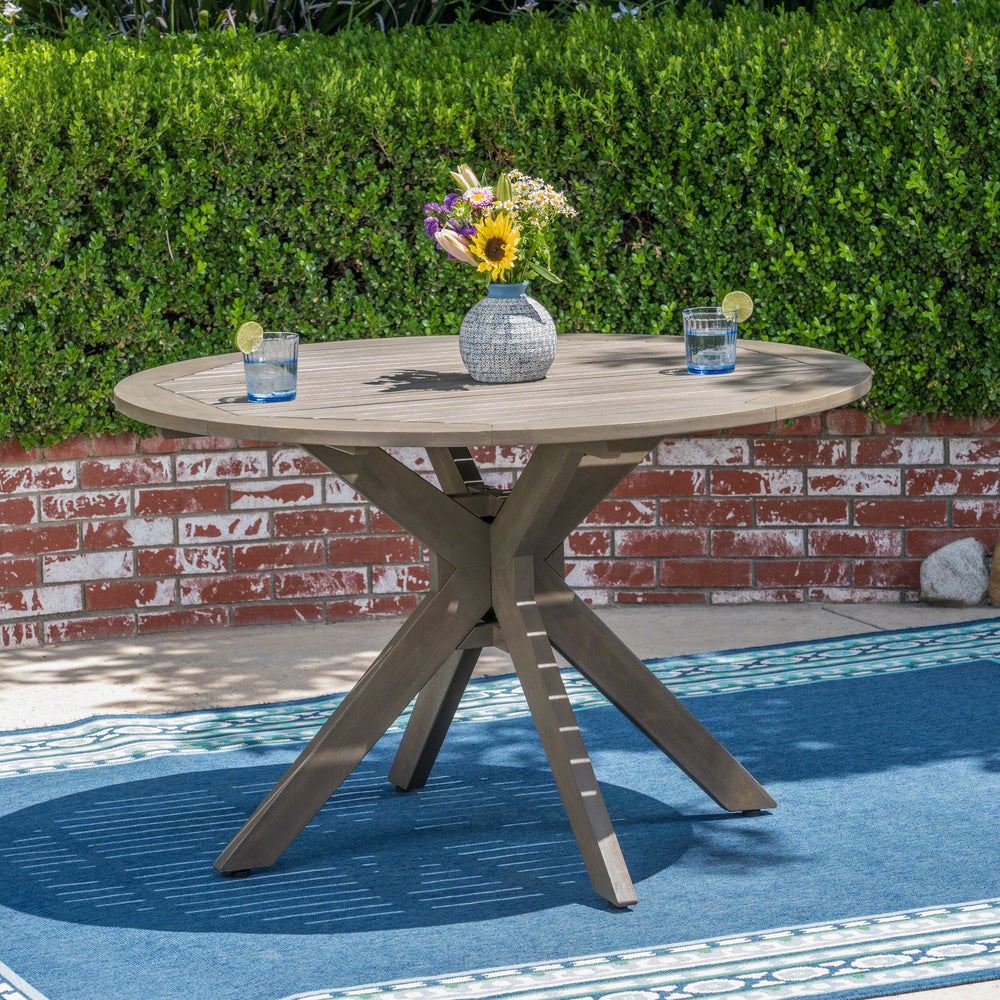 English Elm Christopher Knight Home® - Stanford Round Acacia Outdoor Dining Table for 4 with Gray X-Base, Slatted Top, Durable Hardwood Finish N768P238585G