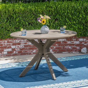 English Elm Christopher Knight Home® - Stanford Round Acacia Outdoor Dining Table for 4 with Gray X-Base, Slatted Top, Durable Hardwood Finish N768P238585G