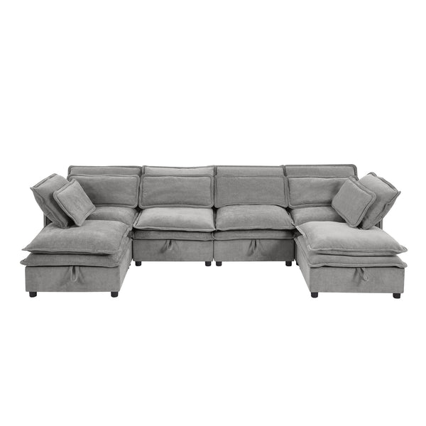 English Elm U_Style Large U-Shaped Modular 6-Seater Sofa with Storage, Convertible Sofa Bed, Removable Covers, Modern Comfort and Durable Frame Grey WY000447AAE