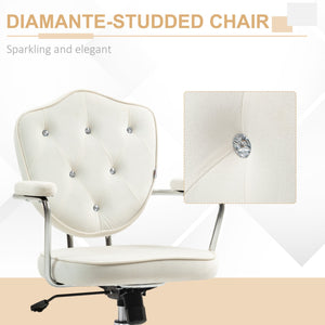 English Elm Homcom Elegant Swivel Office Chair In Velvet-Feel Fabric, Adjustable Height, Chic Cream White Design W2225P250017