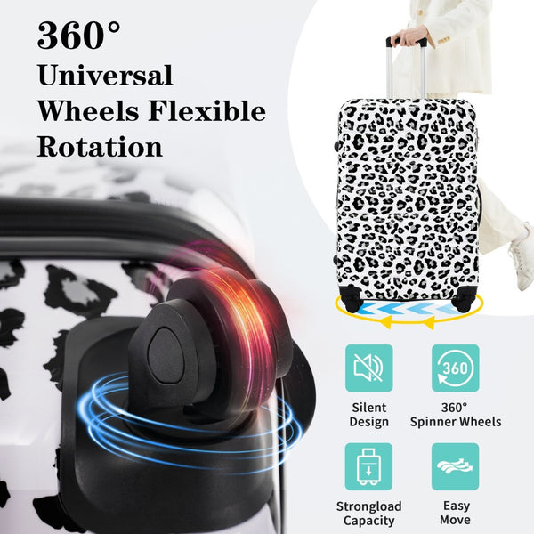 English Elm Hardshell Polycarbonate Luggage Set Three Piece Spinner Suitcases with Tsa Lock White+Black Leopard N732P218227B