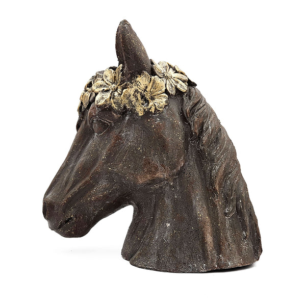 English Elm 14.5x8.5x13.5" Magnesium Horse Statue Planter with Textured Brown Finish, Gold Leaf Crown, Indoor/Outdoor Durable Decor W2078P335759